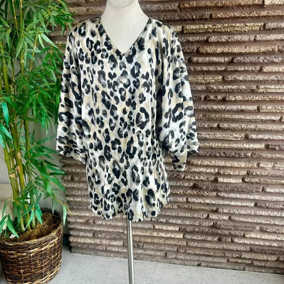 Chico's Cheetah Leopard Print Dolman Sleeves Waisted Blouse Size 3 XL - Picture 6 of 6
